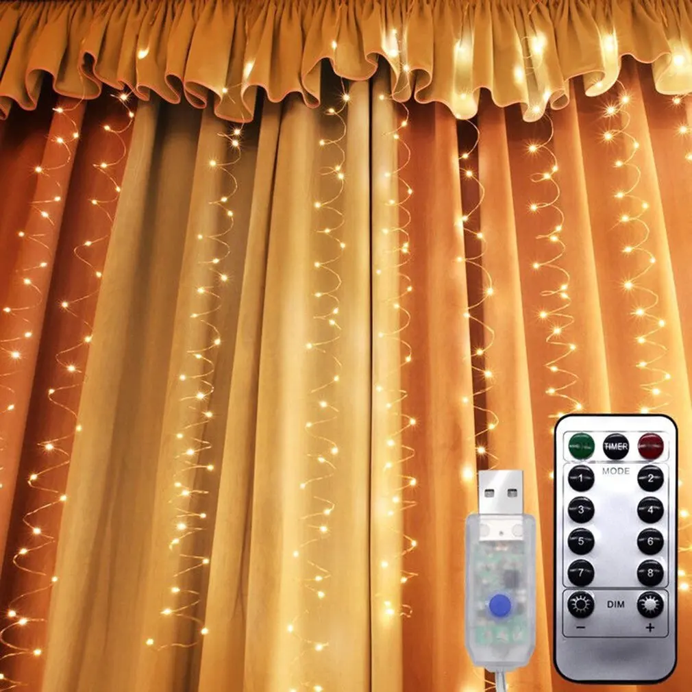 3M LED Božič Pravljica Niz Luči Daljinski upravljalnik USB Novo Leto Garland Zavese Lučka Počitnice Dekoracijo Za Dom Spalnica Okno