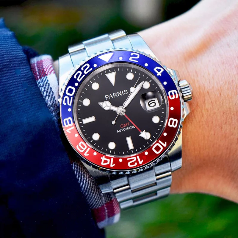 Parnis 40 mm Watch Moških Samodejno Mehanske Ure GMT Luksuzni Sapphire Kristalno Keramične Plošče Svetlobna Nepremočljiva Moško ročno uro