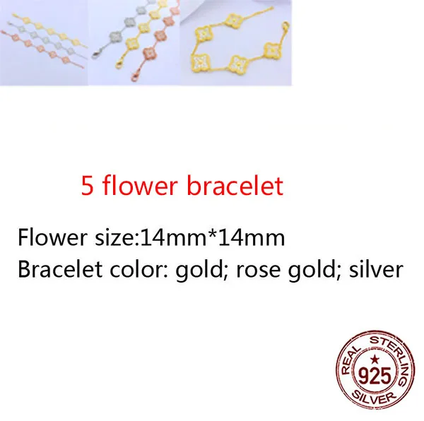14 mm 925 sterling srebrna zapestnica high-end moda romantično 5 cvet detelja zapestnica vdelan kamen nakit modni divje nakit