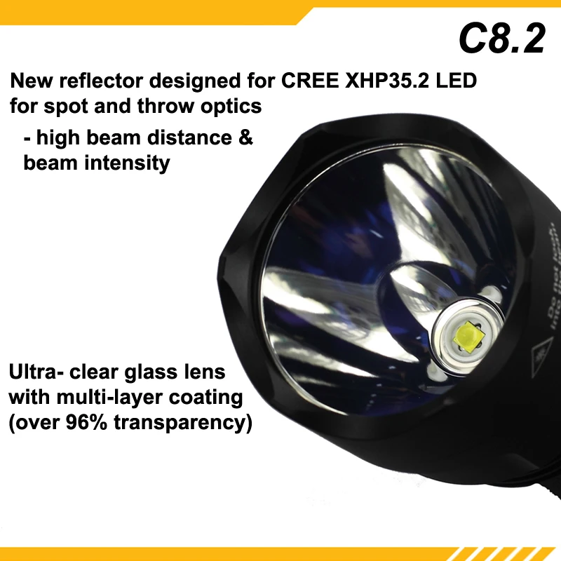 2020 Najnovejši KDLITKER C8.2 Cree XHP35.2 HD 1700 Lumnov 5-Mode LED Svetilka - Črna ( 1x18650 )