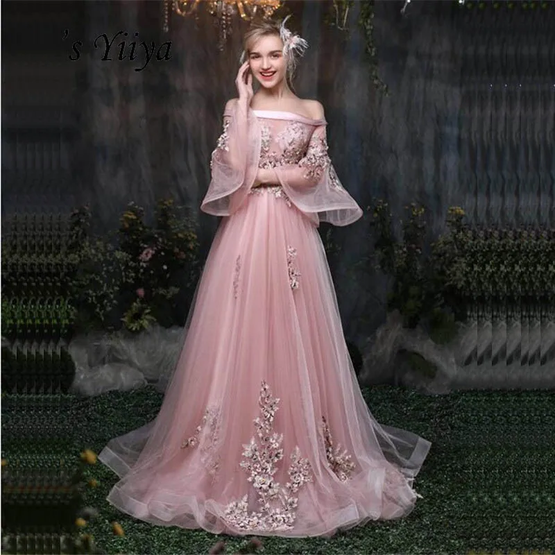 To je Yiiya Roza Cvetovi Cvetlični Iluzijo Tiskanja Čipke A-linije Elegantne Večerne Obleke Dolžina Tal Stranka Obleke Večerne LX032
