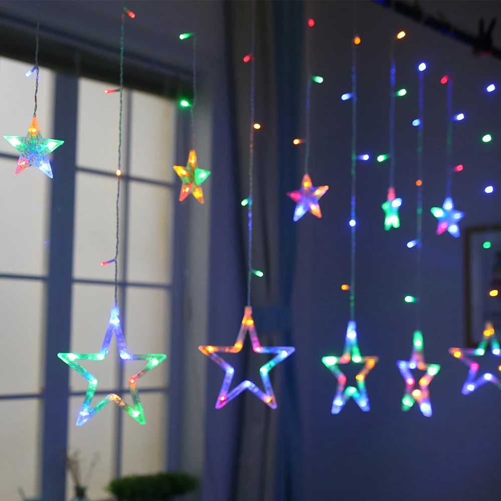 LED Niz Luči Pentagram Star Zavesa Svetlobe Pravljično Poroko, Rojstni dan, božič luči Notranjo Dekoracijo Svetlobe 220V 110V