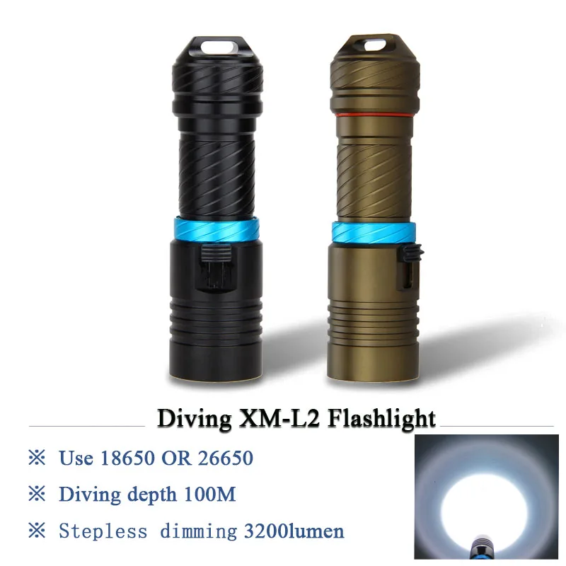 Višina CREE XM L2 LED Potapljaška Svetilka 100 m Strokovne, Polnilne USB svetilka 18650 Baterijo lov Baklo Podvodno Svetilko