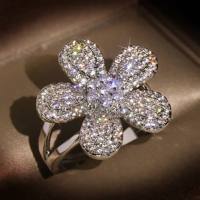 Luksuzni Cvet Mikro utrla Lab Diamantni prstan Resnično 925 Sterling srebrni Poročni Prstani, Zaročni za ženske Poročne Stranka Nakit Darilo