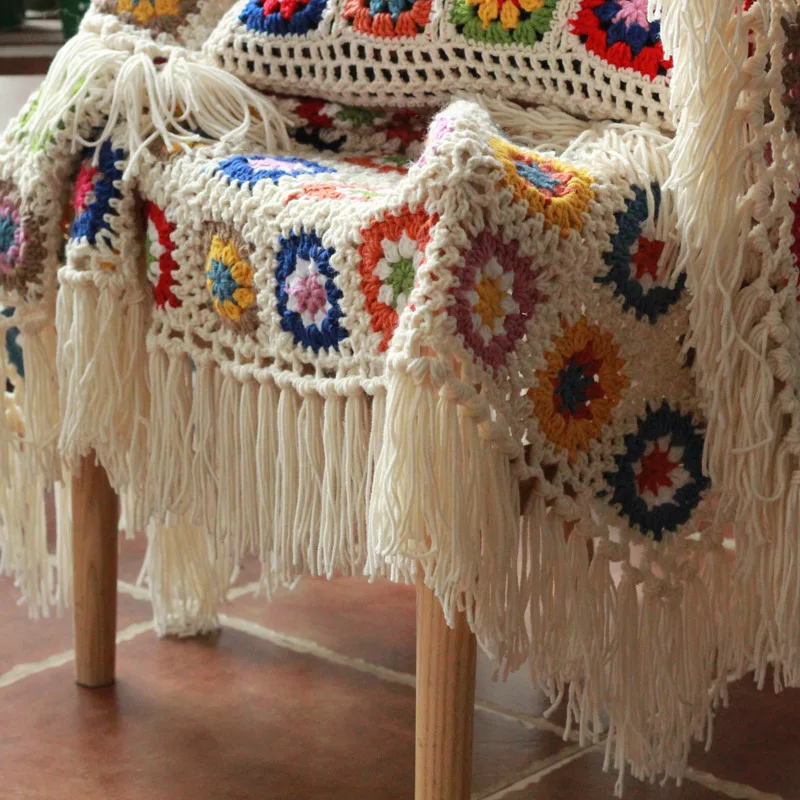 Ročno mixcolour Babica kvadratnih Kvačkanje Rese odejo Afganistanske kavč Vrgel z rese blazine počutil pastorala slog