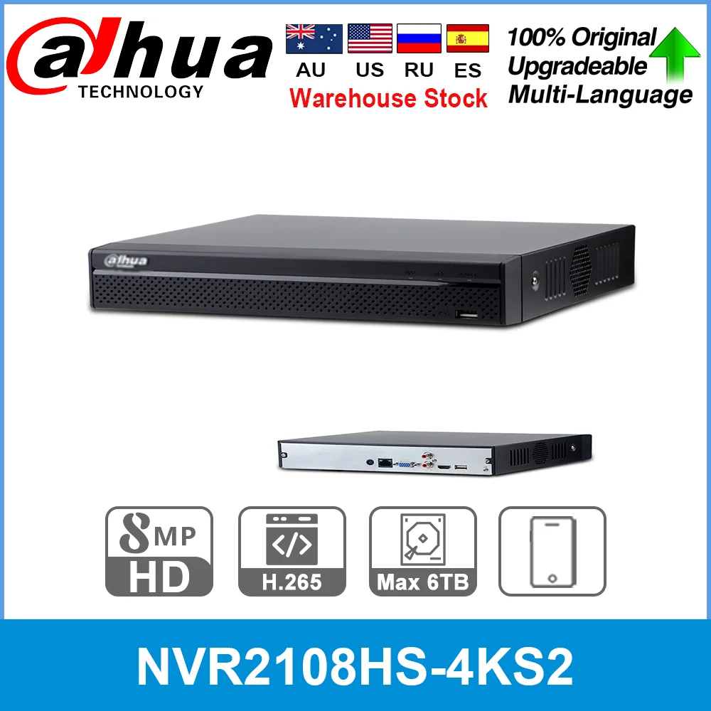 Dahua Izvirne 4K NVR NVR2108HS-4KS2 8CH 1U Lite Omrežja, Video Snemalnik 4K H265 Za IP Kamero Sistema 8MP Ločljivost NVR