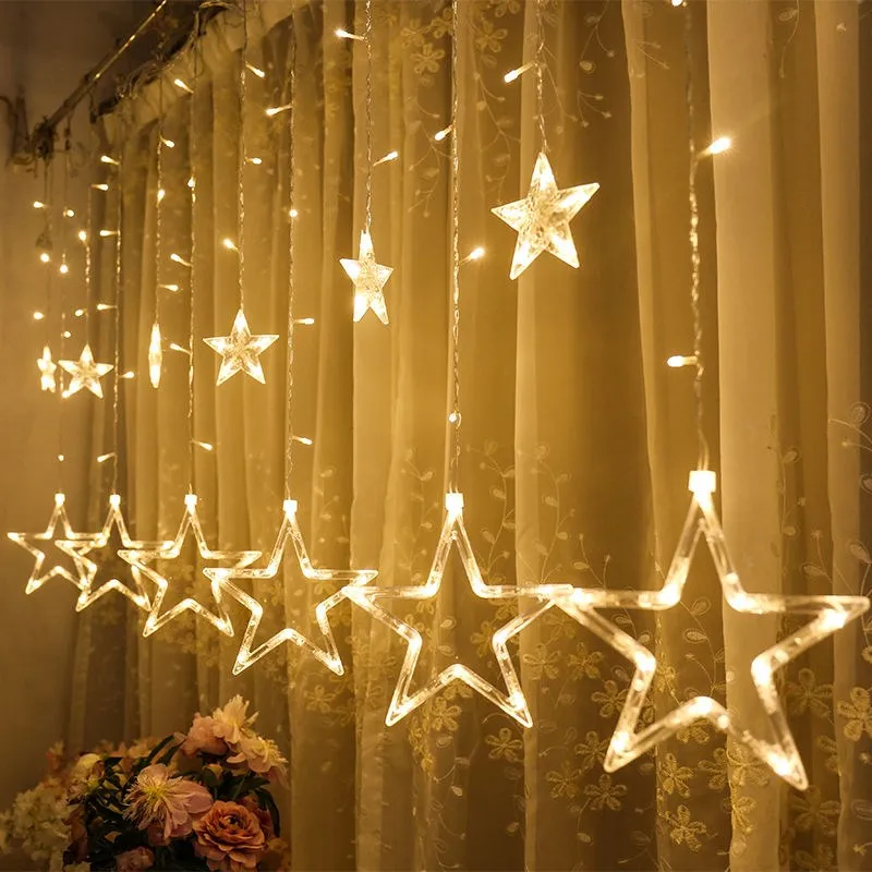 Božična Zvezda Lučka LED Niz Luči na Okno Pravljice Garland Zavesa Svetlobe Za Drevo Novo Leto Stranka Bar Poroko Počitnice Dekor