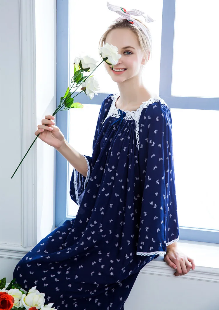 Pomlad Jesen Dihanje Bombaž, Svila Dolgimi Rokavi Ženske korejska Različica Dolgo Velikosti Nightgown Sleepwear Svoboden Domačo Rabo
