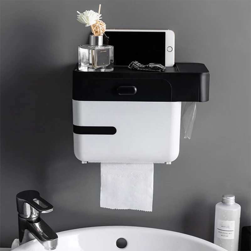 GURET Nepremočljiva Toaletni Papir Držalo Punch-brez Stranskih Trak Papirja Škatla za Shranjevanje S Smeti Vrečko Za Wc Doma Kopalniške Opreme