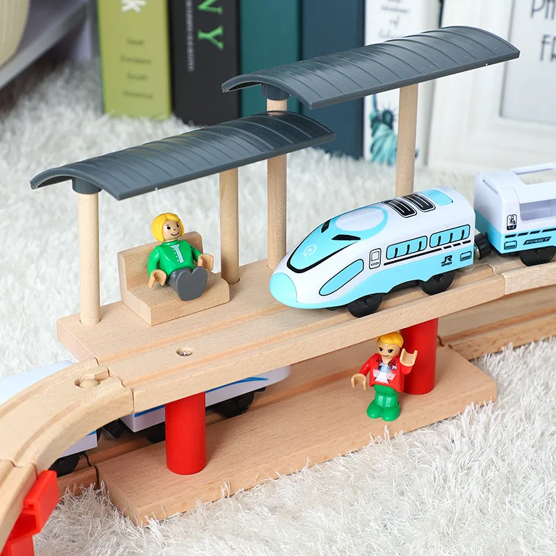 DIY Lesa Dvojno Platformo Združljiv Lesene Železniške proge Železniške Železniške proge Večje blagovne Znamke Igrače Oprema Igrače za Otroke