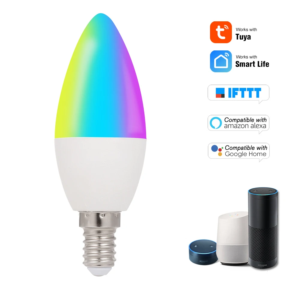WiFi Smart Žarnice RGB+W+C LED Sveča Žarnica 5W E14 možnost zatemnitve Svetlobe Telefon APP SmartLife/Tuya Daljinski upravljalnik je Združljiv z Alexa