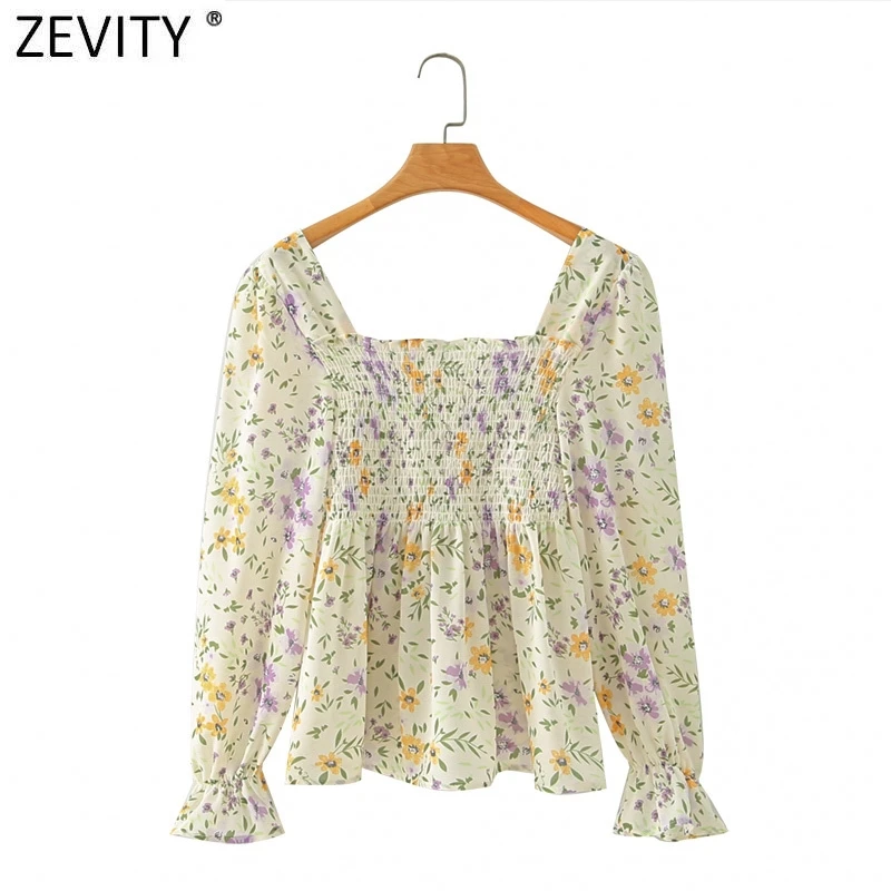 Zevity Nove ženske modni kvadratnih ovratnik cvjetnim tiskanje delavska elegantno bluzo lady elastična ruffles blusas femininas majica vrhovi LS7002