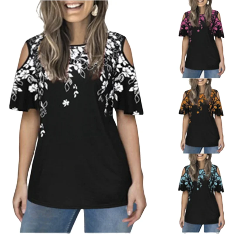 2020 Nove Velikosti Ženske Bluzo Priložnostne Kratek Rokav O Vratu Bluzo Ženskih Poletnih Seksi Off Ramenski Cvjetnim Natisniti Majice Plus Velikost