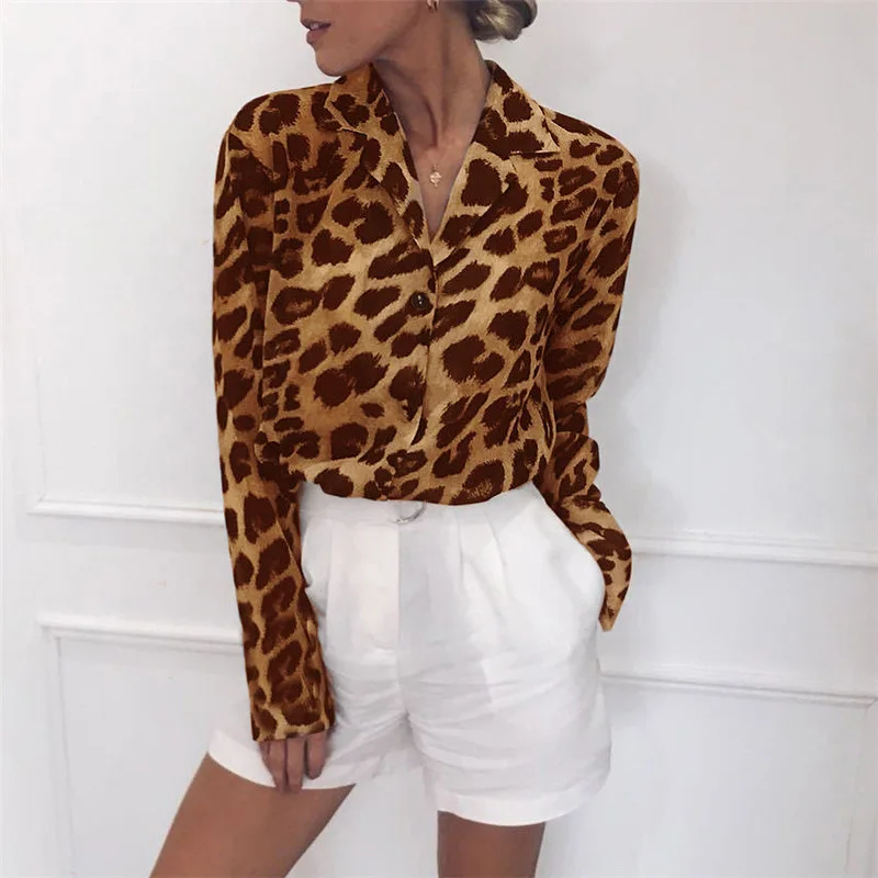 Moda za Ženske, Dolg Rokav Leopard Bluzo V neck Majica Dame OL Stranka Vrh Dames Ulične Blusas Femininas Elegantno Plus Velikost