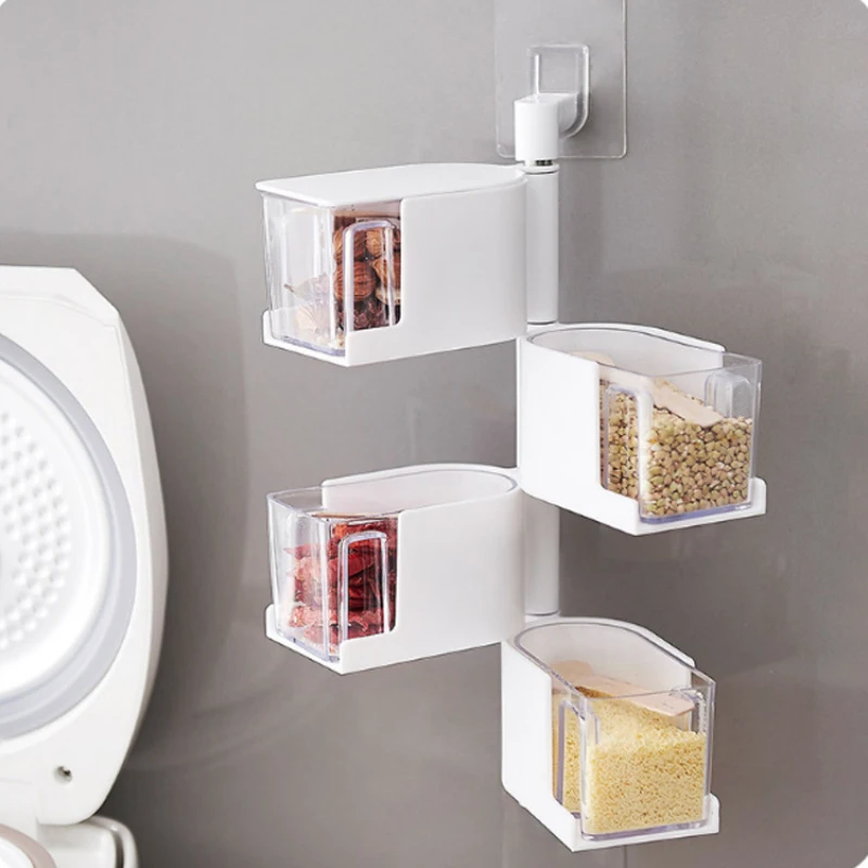 Wall-mounted Začimba Škatla za Shranjevanje Kuhinji Začimba Spice Jar Ustvarjalne Vrtenja Razvrstitev Sol, Sladkor MSG Kuhinji Shranjevanje