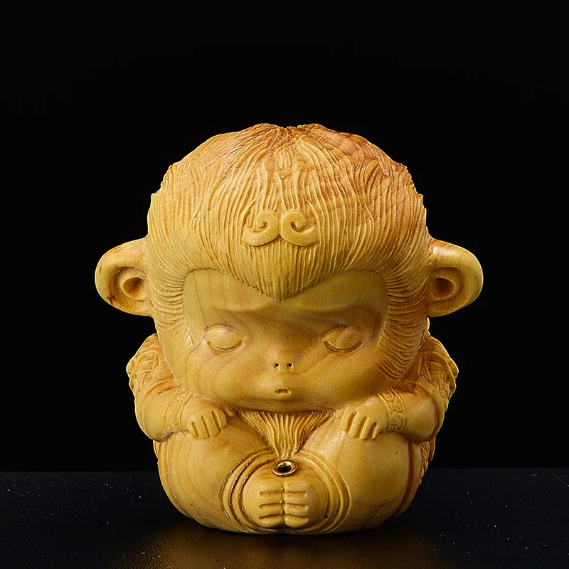 7 cm Zen Kadila Sonce Wukong Lesa Kip Masivnega Lesa Čaj Umetnosti
