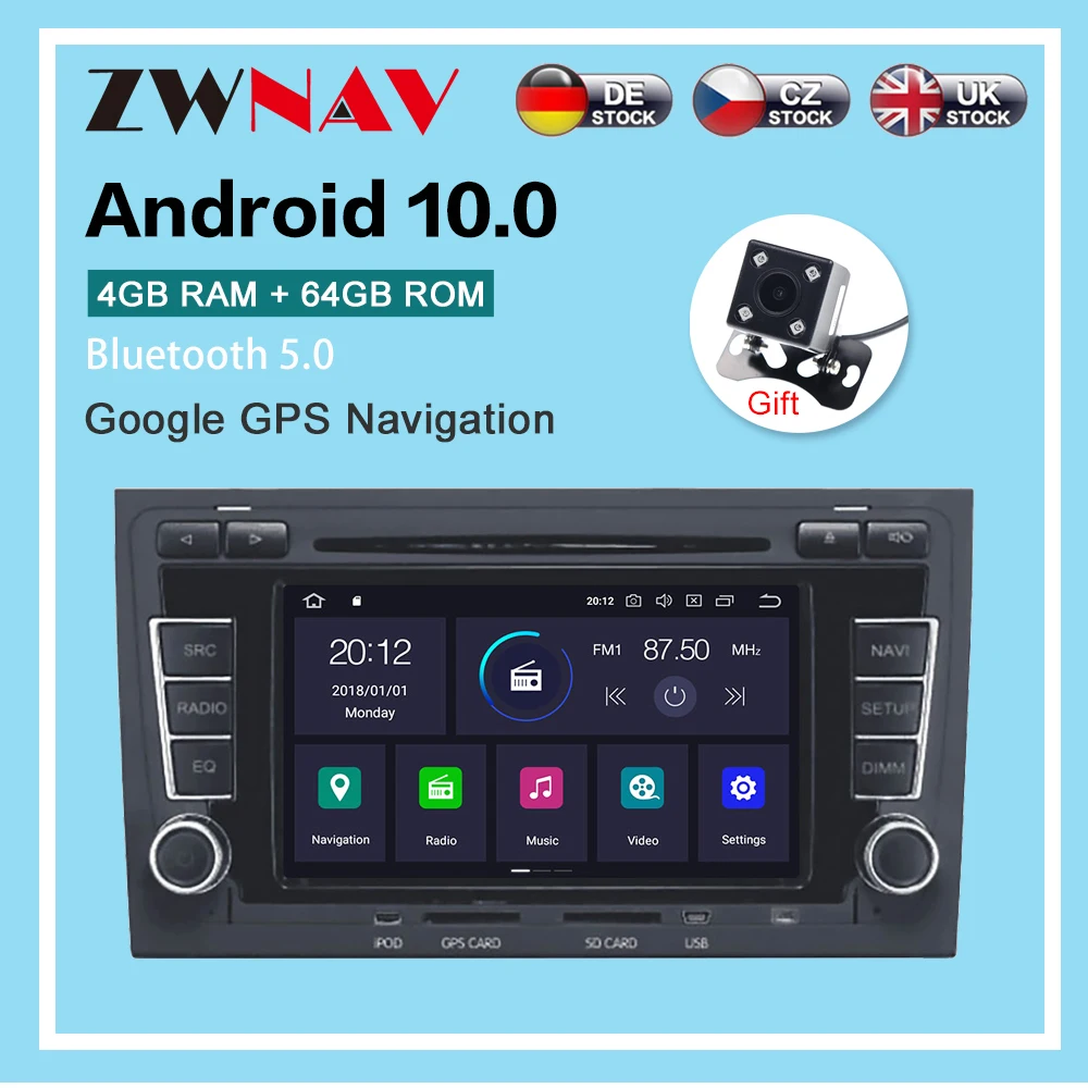 Android 10.0 4+64 G avtoradio, Predvajalnik, GPS Navigacija Za Audi A4 S4 RS4 2003-2012 avto Multimedijski Predvajalnik, Radio stereo Vodja Enote za dsp