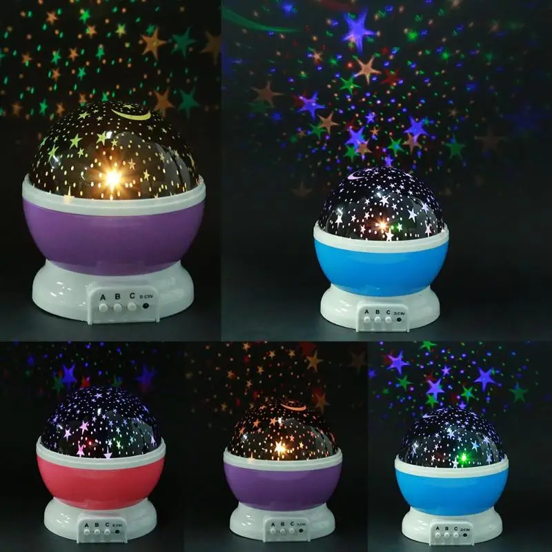 7 Barv LED Vrtenje Projektorja Zvezdnato Nebo Nočna Lučka za Romantično Projekcija Svetlobe Luna v Nebo Romantično Noč Svetlobe