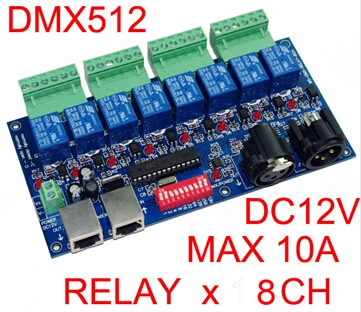 3 Kosov brezplačna dostava 8CH DMX512 rele preklopi krmilnik 8 kanalov rele dekoder DC12V input,vsak kanal max 10A