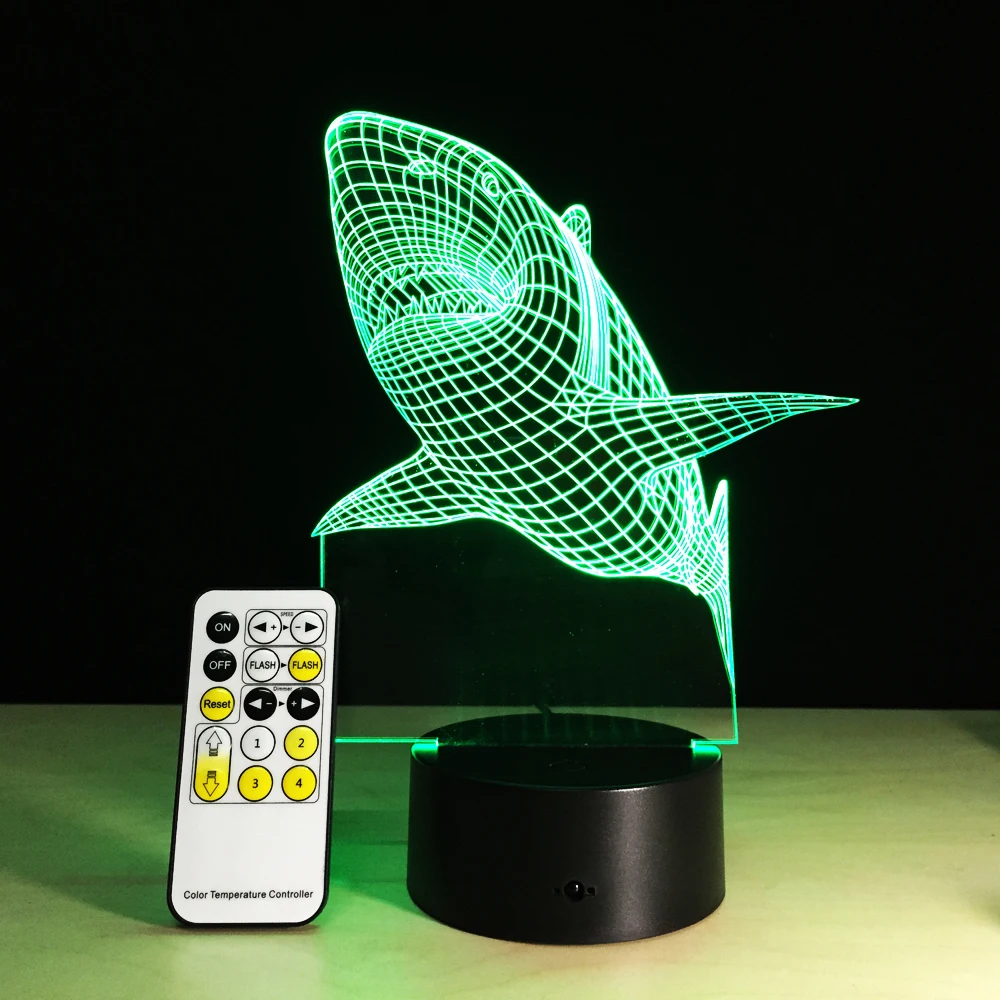 3D morski Pes Ponoči Svetlo Optično Iluzijo Tabela Svetlobe Razpoloženje Lučka na Dotik Daljinski upravljalnik 7 Barv Doma Svetlobe Stranka Dekor Dekor Darila