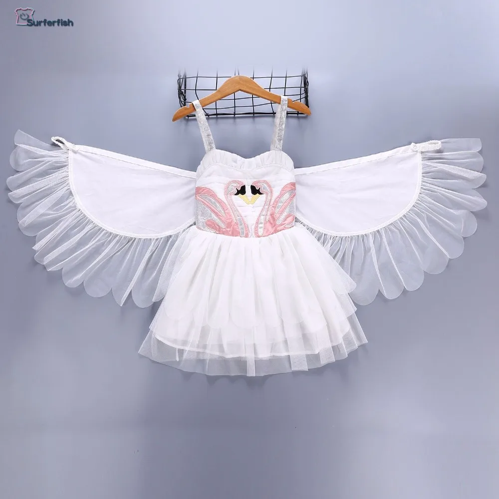 2019 Poletje Novo dekle izmenljivem Kota Krila Swan krila Dekleta Dess Flamingo suspender Krila Trak Suspender Obleko
