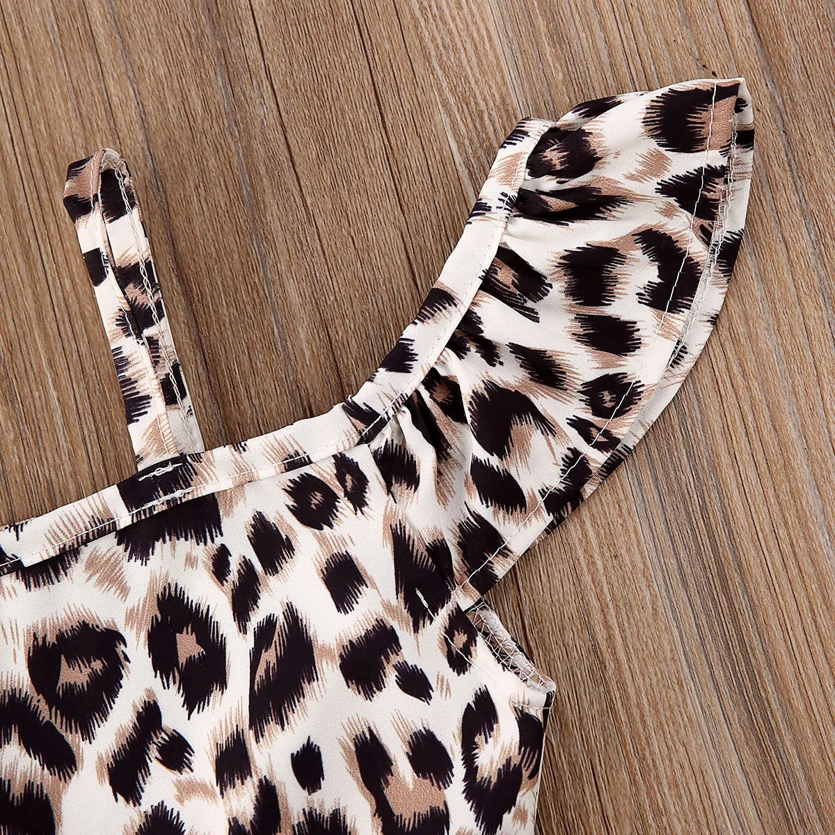 2-6Y Baby Dekle Otroci Leopard Tiskanja Ruffle Off Rami brez Rokavov Priložnostne Obleko Sundress S Pasom 2pcs