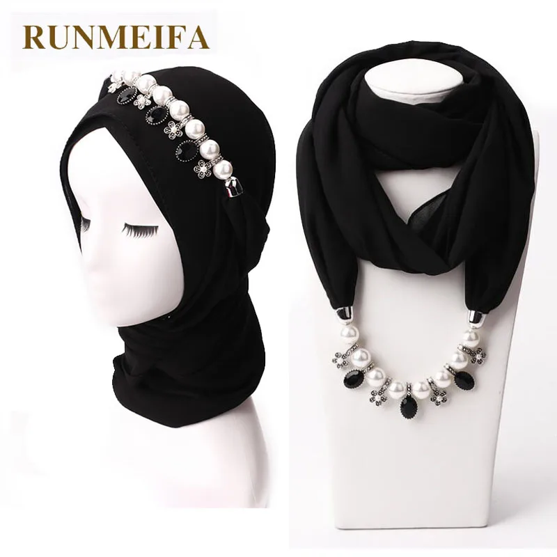 Nove desigual izjavo ogrlica, Šal za Muslimanske Ženske hidžab šal glušnika 15 trdne barve Pearl šal, Nakit za gospa bufanda