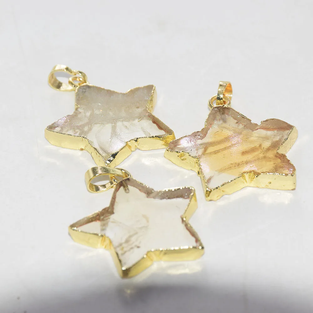 Rumena Kristalni Kamen star obesek za ženske naravnih 2020 čare Zlato Ploščo, Rezina aura quartz citrines gem 5 točka nakit, izdelava