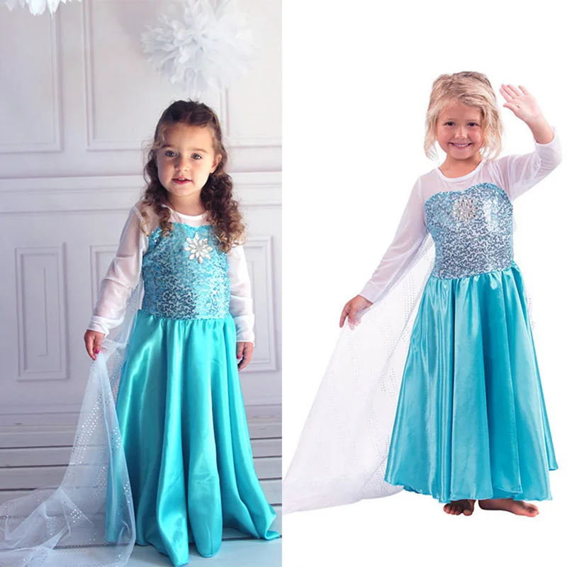 Malčke Dekliška Oblačila, Čipke Sequins Princesa Anna Elsa Dress Snow Queen Halloween