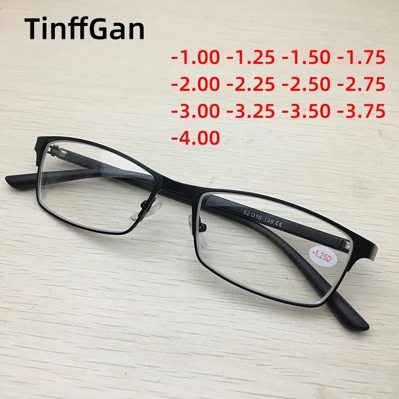 TinffGan končal kratkovidnost očala kovinski recept očala Mens Black eye glasses Očala -1.25 -1.75 -2.25 -2.75 -3.25 je 3,75