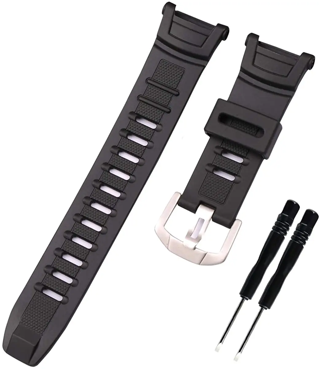 Črno smolo trak za Casio PGR-130y PRW-1500 športih na prostem gume traku moških in žensk pin sponke watch pribor jermenčki