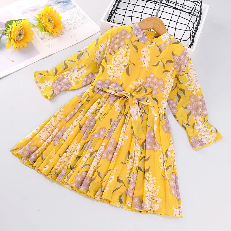 ON Pozdravljeni Uživajo Otroci Obleko 2020 Novo Rumenimi Cvetovi Baby Dekleta Jeseni Dolg Rokav Naguban Obleke Otrok Pomlad Oblačila