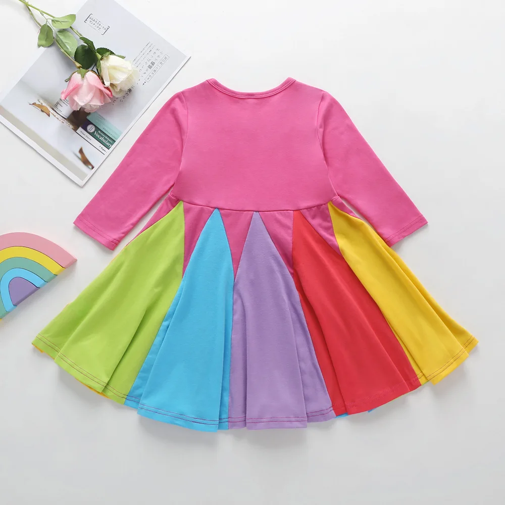 2020 Dekleta Obleko Z Dolgimi Rokavi Mešane Barve Mavrice Princesa Obleke Otroci Otrok Stranka Rojstni Dan Vestidos Oblačila