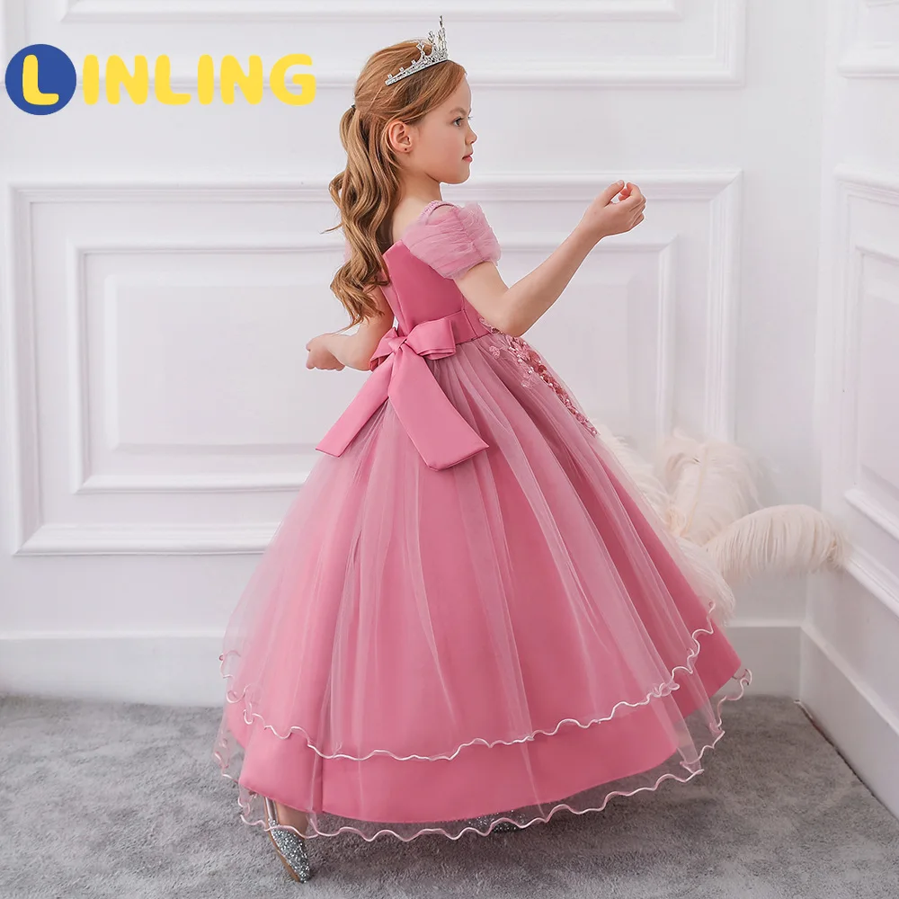 LINLING 2021 Dekle Čipke Obleko Eleganten 3D Cvet Princesa Večerna Obleka Princess Očesa Mašno Obleko Show Gostiteljice Uspešnosti Obleko P601