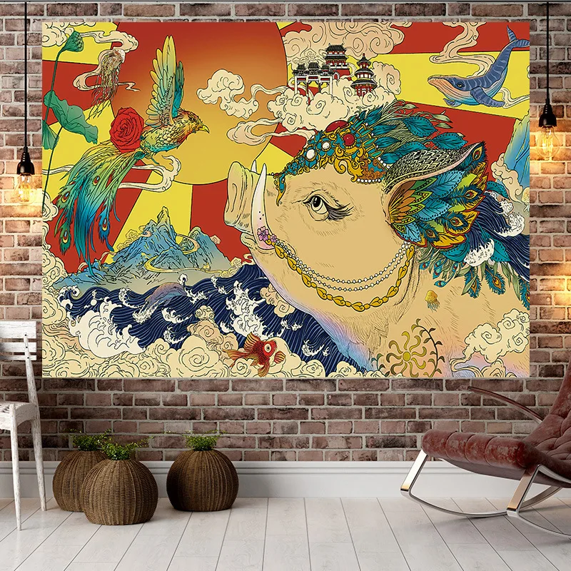 Japonska tapiserija slog surf ribe ukiyo-e stenske dekoracije Gunma Valovi Natisnjeni Visi Tapiserija, Kita Macrame Steni Visi