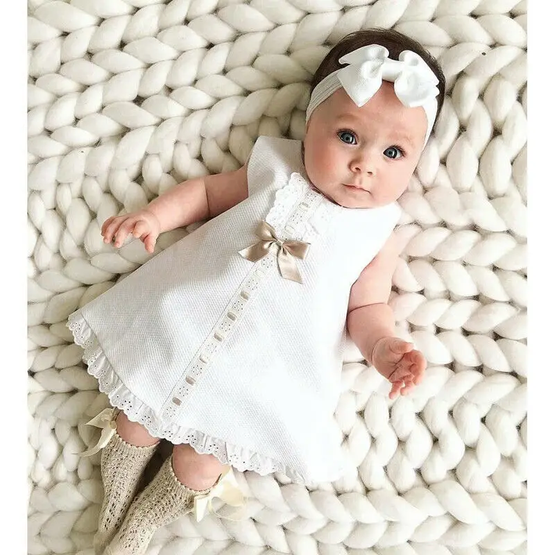 2020 Malčka Novorojenčka Otroci Baby Girl Oblačenja Poletje Sladko Belo Princesa Čipke brez Rokavov Glavo Pokrivala Oblačila Obleko 2PCS