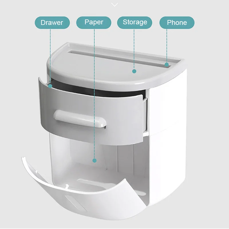 Multifunkcijski kopalnica tkiva polje Prenosni Toaletni Papir Držalo S Predalom Punch-brezplačno Tkiva Imetnik Kopalniške Opreme