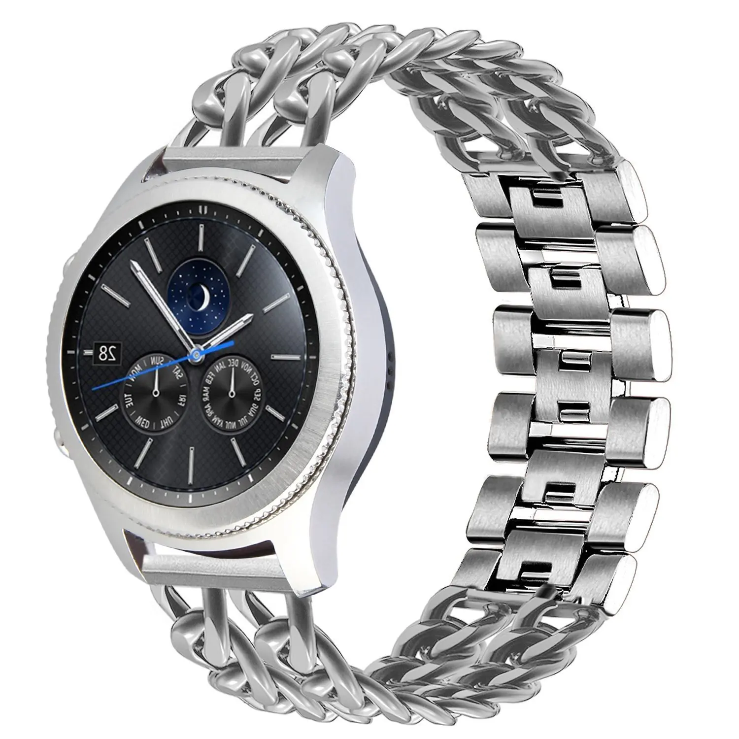 22 mm, iz Nerjavnega Jekla Watchband za Samsung Galaxy Watch 46mm SM-R800 Športni Pas Ukrivljen Koncu Pašček za Zapestje Zapestnica Srebrno Črna