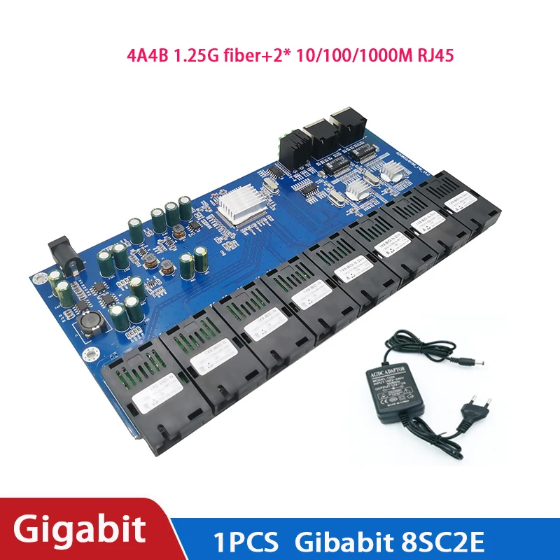 10/100/1000M 8 SC 2 RJ45 utp Gigabit Ethernet stikalo Ethernet Vlakna, Optični Mediji Pretvornik 8 Port 1.25 G SC PCBA odbor 5V3A