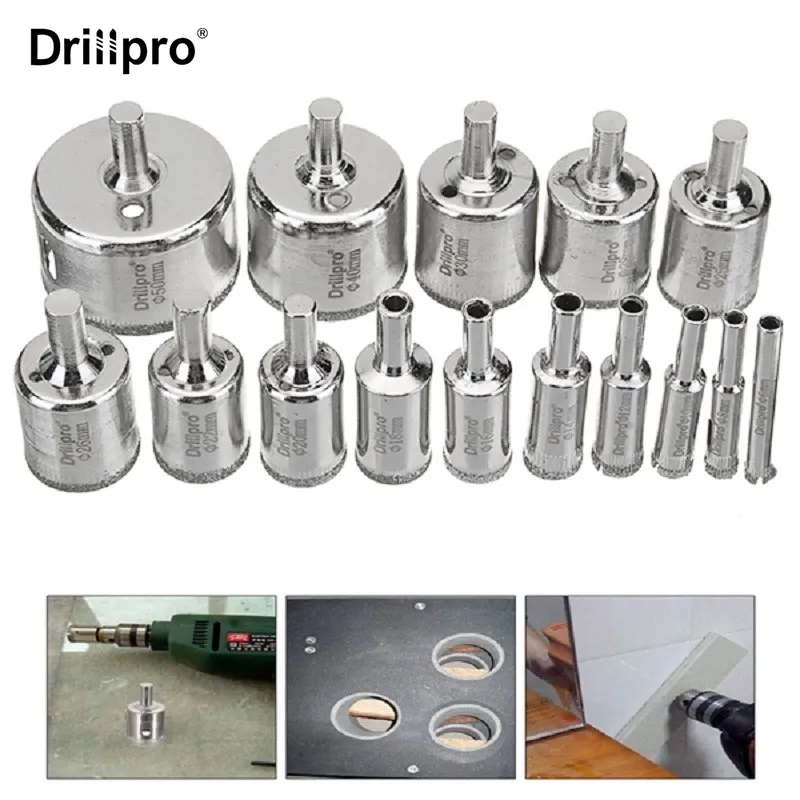 Drillpro DB-HS1 15pcs 6-50mm Diamantne Kronske Žage Drill Bit Nastavite Ploščice, Keramične, Steklo, Marmor Sveder Za Standardni Električni Vrtalnik