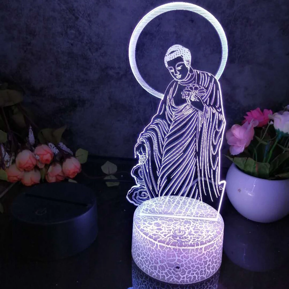 Led 3D Noč Svetlobe Buda Vzorec Nočna za Otroka, Spalnica Dekor Namizno Svetilko 16 Barve z daljinskim upravljalnikom