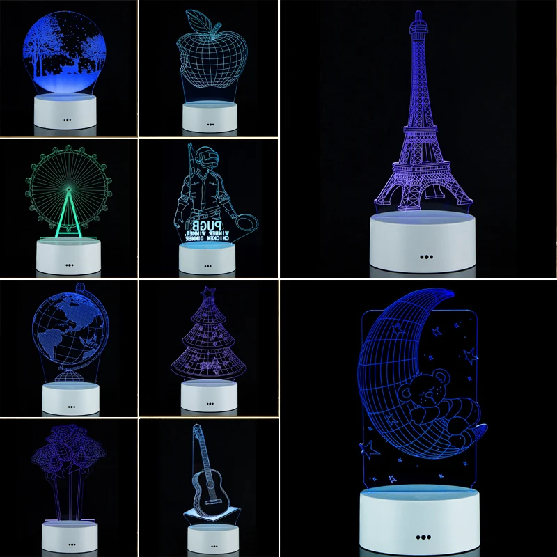 Nov Prihod 3D Lučka na dotik 7 barv LJUBIM Balon Akril USB LED Postelji Noč Svetlobe Valentines Božič Poroko okrasite